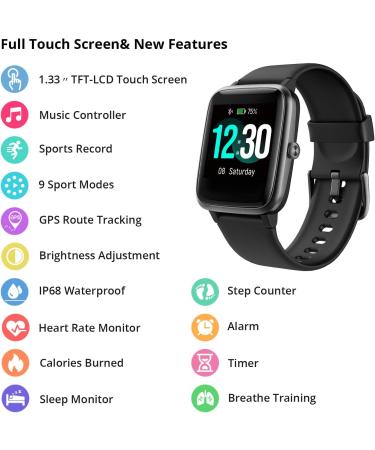 Fitpolo Smart Watch - 1.3 Color Touch Screen - Heart Rate Monitor - IP68 Waterproof - Fitness Tracker - Step Counter - Sleep Monitor - Pedometer Watch for Women Men Kids - Black - Buy Online on GoSupps.com