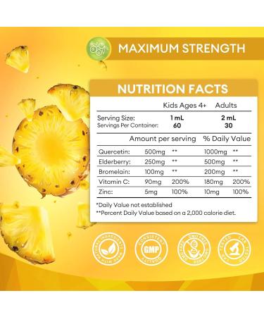 Quercetin Supplements - Quercetin Liquid Drops 5 in 1 Quercetin Organic with Bromelain Elderberry Vitamin for Immunity Health Respiratory Health Skin Care 60ml - Buy Online on GoSupps.com