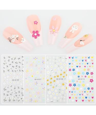 Lusofie Flower Nail Stickers 5D Embossed Nail Art Stickers Colorful Nail Flower Stickers Nail Decals Nail Stickers for Nail Art Self Adhesive Nail Supplies for Women Girls - Buy Online on GoSupps.com