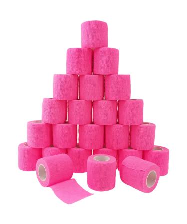 24 Pack Self Adherent Cohesive Bandage Wrap 2 x 5 Yards Elastic Non Woven Pink Adhesive Tape Stretch Vet Wrap for Dogs Athletic Bandages Wrap for First Aid Medical Sports Ankle Wrist Sprains Pink 2 Inch