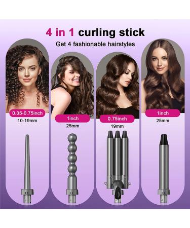 Siyaluens 4 in 1 Curling Wand Set - 3 Barrel Hair Waver with LCD Temp Control & Interchangeable Barrels - Buy Online on GoSupps.com