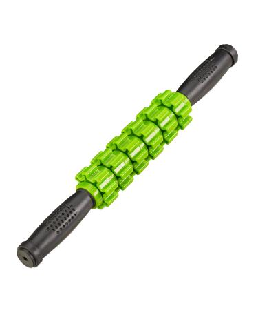 Relaxdays massage roller with handle trigger point self-massage muscle fascia roller neck back legs black-green 1 piece