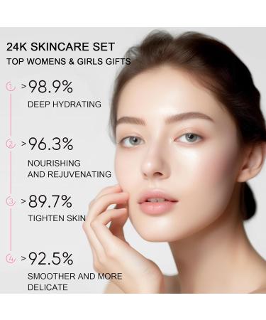 24K Facial Skin Care Set for Women | Cleanser Serum Eye Cream & Mask | Hydrating Anti-Aging Routine | Ideal for Dry Skin - Buy Online on GoSupps.com