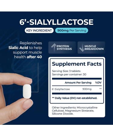 Muscle Health - Made in USA - Enhance Muscle Mass & Strength, Fast Workout Recovery, Reduce Fatigue & Boost Exercise Performance, 6-Sialyllactose (6-SL), 900mg, 90 Tablets - Buy Online on GoSupps.com