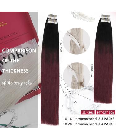 Moresoo 14 Inch Black Ombre Tape in Hair Extensions - Balayage Black and Wine Red Human Hair 20 Pieces/50g - Buy Online on GoSupps.com