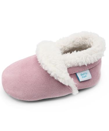 Dotty Fish Suede Baby Slippers. Warm Fleece Lined. Infant Toddler Shoes. Non-Slip Soft Sole. Boys Girls. 0-6 Months - 5-6 Years 2-3 Years Soft Pink