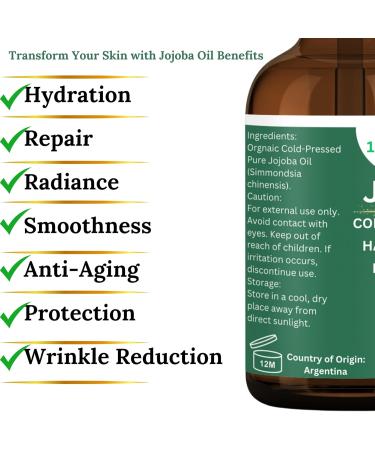 Premium Organic Cold Pressed Jojoba Oil - 100% Pure & Natural Moisturizer for Skin Hair & Scalp - 4 fl oz Glass Bottle - Buy Online on GoSupps.com