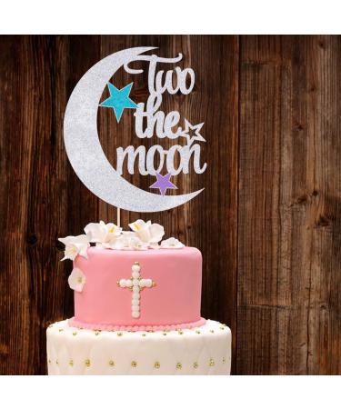 Auteby Two The Moon Cake Topper - Baby Shower 2nd Birthday Party Decorations Supplies (Silver) - Buy Online on GoSupps.com
