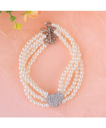 Balacoo 4 Row Pearl Necklace with Rhinestone Heart Charm for Pets - Size M - Buy Online on GoSupps.com