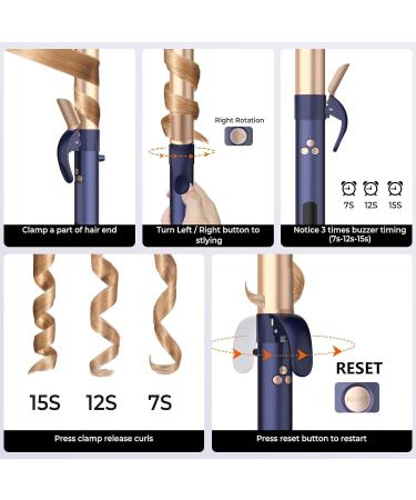 Rotating Curling Iron 5 Temperature 1 1/4 in Automatic Curling Iron Dual Voltage 360 Rotating Hair Curler Travel Auto Hair Curling Wands 1H Auto-Off & 30s Fast Heat Self Curler Hair Styling Tools Blue - Buy Online on GoSupps.com