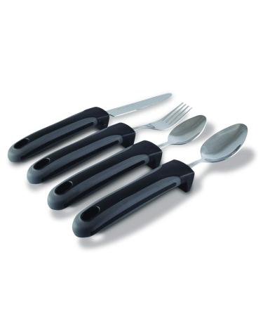 Adaptive Eating Utensils by Celley for Parkinson's, Arthritis, MS, Elderly, Hand Tremors, Handicapped | 4pc Easy Grip Silverware Stainless Steel Knife, Fork, 2 Spoons
