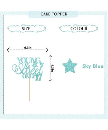 Sky Blue Young & Sweet Only 17 Cake Topper Birthday Party Cake Topper Glitter Cake Decorations for Happy 17th Birthday/Anniversary Party - Buy Online on GoSupps.com