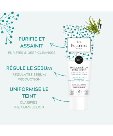 The Hens Les Poulettes Organic certified detox mask pure skin marine clay & witch hazel 75 ml organic certified facial mask with clay natural ingredients Made in - Buy Online on GoSupps.com