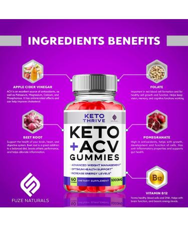 Keto Thrive ACV Gummies (2 Pack) - 1000MG Apple Cider Vinegar Supplement for Ketosis Support with Folic Acid & B12 - 120 Gummies - Buy Online on GoSupps.com