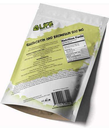 Quercetin with Bromelain 500mg Vegan Capsules Genuine Natural Supplement 98% Extract (190 Capsules) - Buy Online on GoSupps.com