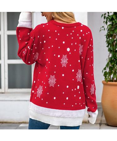Elegant Women's Christmas Sweater - Reindeer Knitting Pattern Round Arm Winter Knitwear - Size 11 Red - Buy Online on GoSupps.com