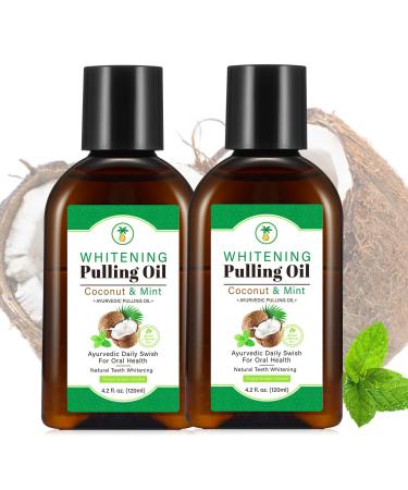 2 Pack Oil Pulling 4.2 Fl.Oz Coconut Mint Oil Pulling Mouthwash for Fresh Breath with Tongue Scraper and Measuring Cup