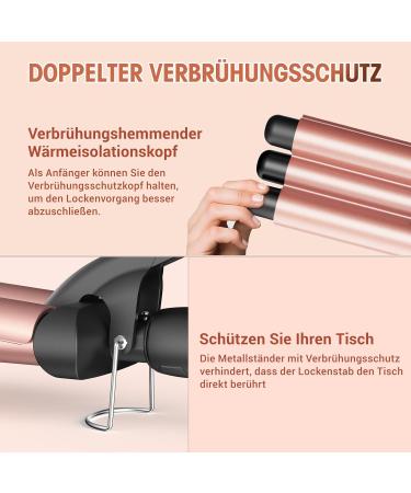 3 Barrel Curling Iron for Beach Waves - Adjustable Fast Heating Wave Iron in Rose Gold | Perfect for Long & Short Hair - Buy Online on GoSupps.com