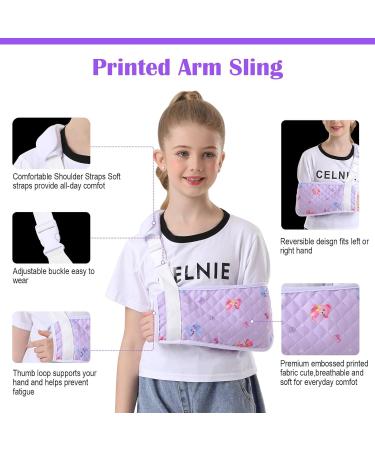 Kids Arm Sling - Adjustable Printed Shoulder Immobilizer for Children | Breathable Fabric Support Brace with Thumb Loop (Small Purple - Buy Online on GoSupps.com