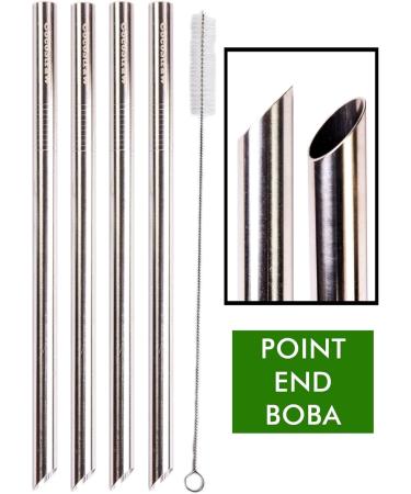 CocoStraw 4 Point END Boba Straw Stainless Steel Extra Wide 1/2" x 9.5" Long Tapioca Pearl Bubble Tea Thick Fat - CocoStraw Brand - Buy Online on GoSupps.com