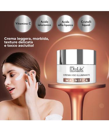 Dul c - Skincare Cosmetics - Skin Brightening Cream MAGNIFICA 50 g Hydrating and Revitalizing with Alpha Lipoic Acid Hyaluronic Acid Vitamin C Red Grapes Antioxidants Made in Italy MAGNIFICA Cream - Buy Online on GoSupps.com