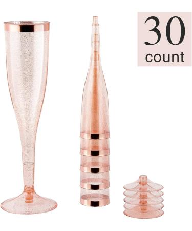 Rose Gold Plastic Champagne Flutes - 30 Pack, 6.5 Oz, Disposable Toasting Glasses for Wedding Party - Gold Glitter Plastic Mimosa Glasses - Pink Cups - Buy Online on GoSupps.com