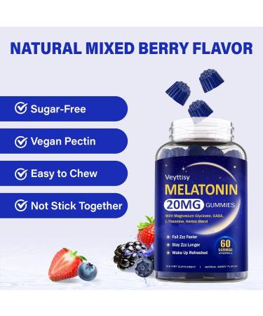 Melatonin 20mg Gummies for Adults - Max Strength Melatonin Gummy Supplement with Magnesium Glycinate, B6, B12, L-Theanine, GABA, & Herbs - Non-Habit Forming, Vegan, Natural Mixed Berry Flavor Mixed Berry 60 Count (Pack of 2) - Buy Online on GoSupps.com