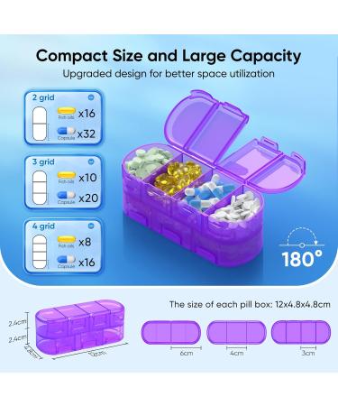 Weekly Travel Pill Organizer - Double-Sided 2/3/4 Times a Day | Portable Pill Box for Vitamins Medication & Fish Oils (2PC Purple) - International Shipping Available - Buy Online on GoSupps.com