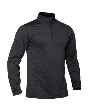 TACVASEN Men's Sports Shirts 1/4 Zip Long Sleeve Fleece Lined Running Workout Pullover Tops Sweatshirt Black Grey XX-Large