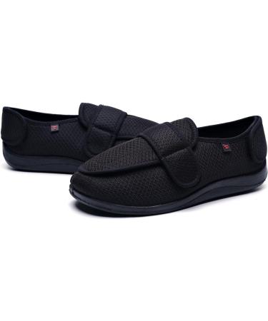 ZHENSI Men's Adjustable Slippers Wide Diabetic Swollen Feet Shoes - Breathable Non-Slip Memory Foam - Size 8, Black - Buy Online on GoSupps.com
