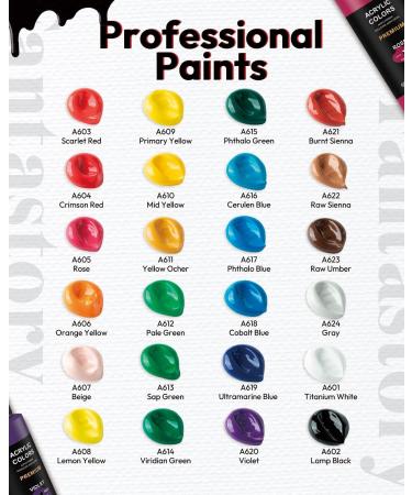 Fantastory Acrylic Paint Set - 24 Colors (2oz/60ml) with 12 Brushes - Painting Supplies for Adults, Kids, Beginners - Ideal for Ceramic, Wood, Fabric, Canvas, and More - 2 Fl Oz (Pack of 24) - Buy Online on GoSupps.com