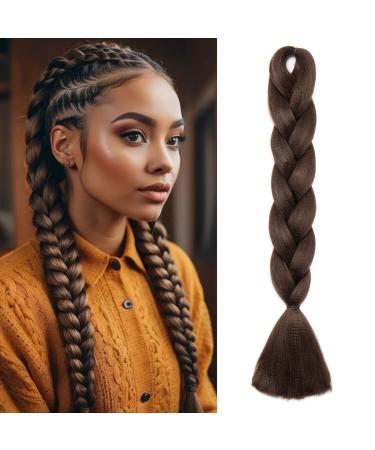 Silk-co 24inch Jumbo Braids Hair Afro Braiding Hair Extensions Ombre Silky Synthetic Heat Resistant 100g-Medium Brown 24 Inch Medium Brown