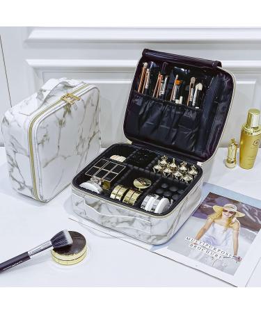 Frasheng Waterproof Travel Cosmetic Bag | Portable Make-Up Case with Adjustable Dividers | Marble Leather Makeup Organizer - Buy Online on GoSupps.com