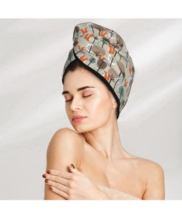 Hair Towel Wrap - Quick Drying Hair Turban with Button | Squirrels & Trees Design - Buy Online on GoSupps.com
