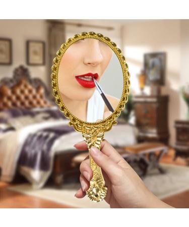 YUSONG Handheld Mirror with Handle - Travel Size Vintage Compact Mirror for Women - Gold Embossed Flower Design - Mini Makeup Mirror for Girls - Buy Online on GoSupps.com