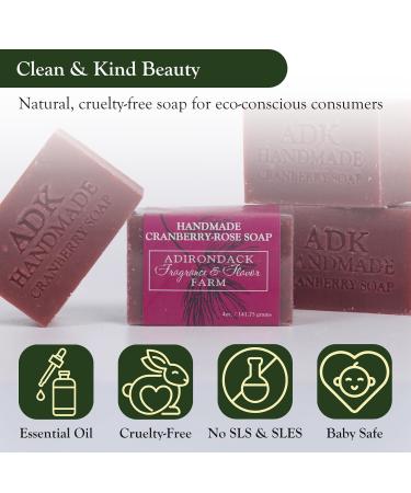 Adirondack Cranberry Rose Soap Bar - Handmade Organic Vegan Soap for Moisturizing Sensitive Skin - 4 oz - Buy Online on GoSupps.com