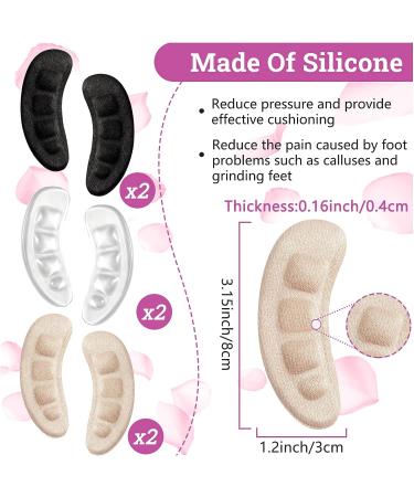 6 Pairs Silicone Ball of Foot Cushions for High Heels - Non-Slip Metatarsal Pads for Women - Pain Relief and Comfort - Black, Light Brown, Transparent - Buy Online on GoSupps.com