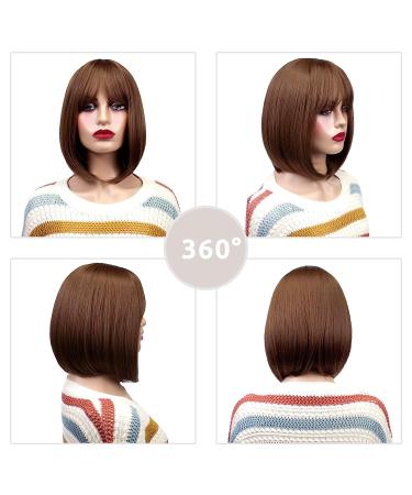 Onpep Honey Brown Bob Wig with Air Bangs - Shoulder Length Heat Resistant Fiber Hair for Women - Buy Online on GoSupps.com