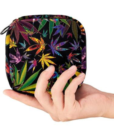 Colorful Weed-Leaf Menstruation Bag | Portable Napkin & Menstrual Cup Storage for Teens & Women - Buy Online on GoSupps.com