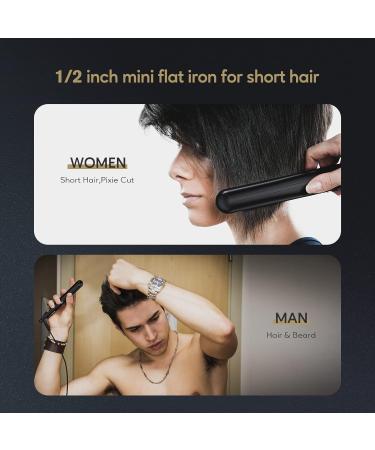 Terviiix Mini Hair Straightener for Short Hair - Compact 1/2 Inch Flat Iron with Variable Heat Settings, Dual Voltage Tourmaline Ceramic, Travel-friendly & Automatic Power Off - Black - Buy Online on GoSupps.com