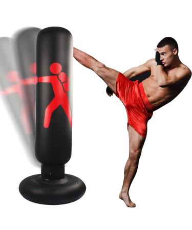 Punching Bag with Stand Adult - Free Standing Punching Bag for Adults - 63" Men Standing Boxing Bag Inflatable Kickboxing Bag for Training MMA Muay Thai Fitness (Kungfu Red)