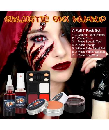 Special Effects SFX Makeup Kit - Bruise Face & Body Palette Scar Wax Fake Blood Spray & Sponges for Halloween Cosplay - Buy Online on GoSupps.com