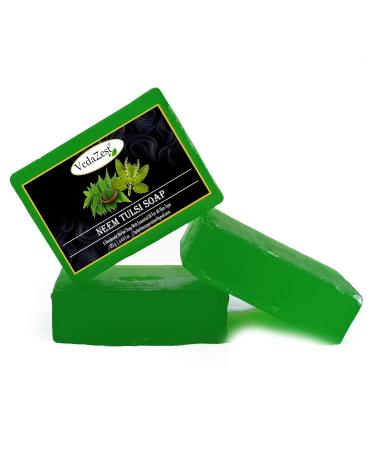 Neem Tulsi Handmade Soap Bars - 125g | Herbal Neem Tulsi Soap for Acne Dirt & Impurities | Set of 3 Natural Soap Bars - Buy Online on GoSupps.com