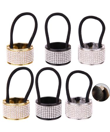 3 Colors Alloy Rhinestone Ponytail Hair Ties Elastic Hair Bands for Women Girls (Gold & Silver & Black)
