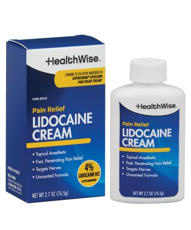 HealthWise Maximum OTC Strength Lidocaine Cream | Numbs Away Pain | Long-Lasting Relief | Non-Greasy | 2.7 Oz | Unscented Formula | Topical Anesthetic 2.70 Ounce