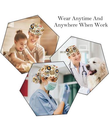 Retro Old World Map Compass Scrub Caps 2PCS - Women's Bouffant Working Hats with Ponytail Holder - Pattern 02 - Buy Online on GoSupps.com