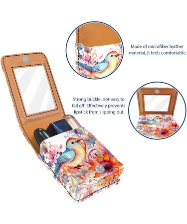 Travel Lipstick Organizer Case | Portable Makeup Bag with Mirror | Abstract Vintage Flowers & Birds - Shop Now - Buy Online on GoSupps.com