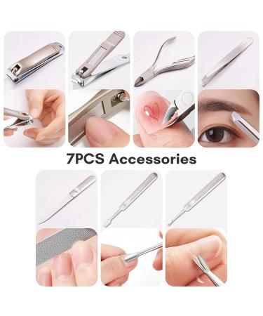 FAMILIFE 7PCS Manicure Set for Men - Professional Stainless Steel Nail Kit with Leather Travel Case - Grooming Gift Set in Gray and Orange - Buy Online on GoSupps.com