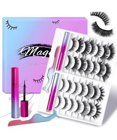 14 Pairs Magnetic Eyelashes and Eyeliner Kit Long-lasting False Eyelashes with Magnetic Eyeliner & Tweezers Reusable Magnetic lashes Natural Look No Glue Needed 17 Piece Set