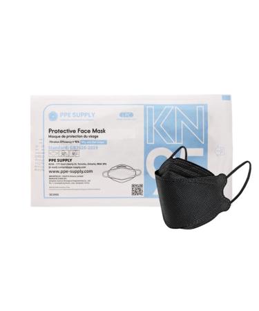 PPE SUPPLY CANADA Pack of 20 Adult (Regular) 4-Ply Individually Wrapped 3D Willow-Leaf Face Mask Disposable Face Masks Black